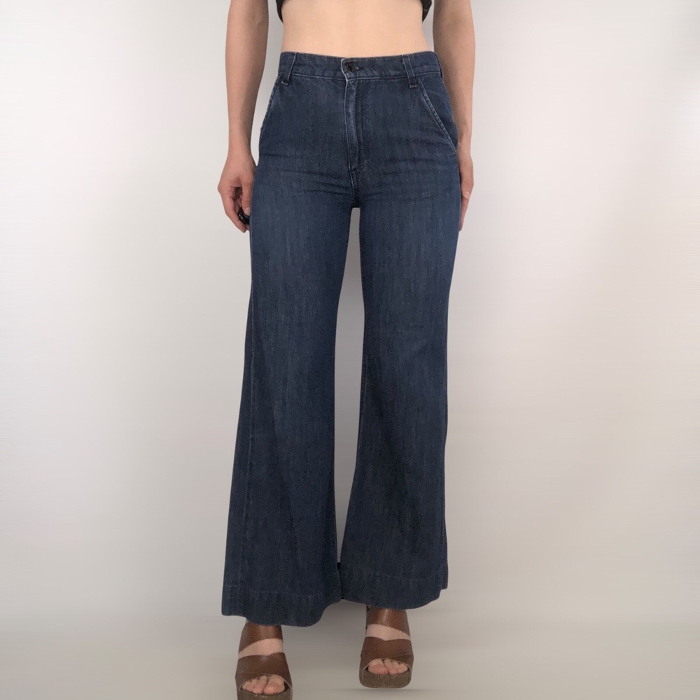 ASKK NY Linen Denim Trouser Indigo Blue Wide Leg High Waist‎ size 24